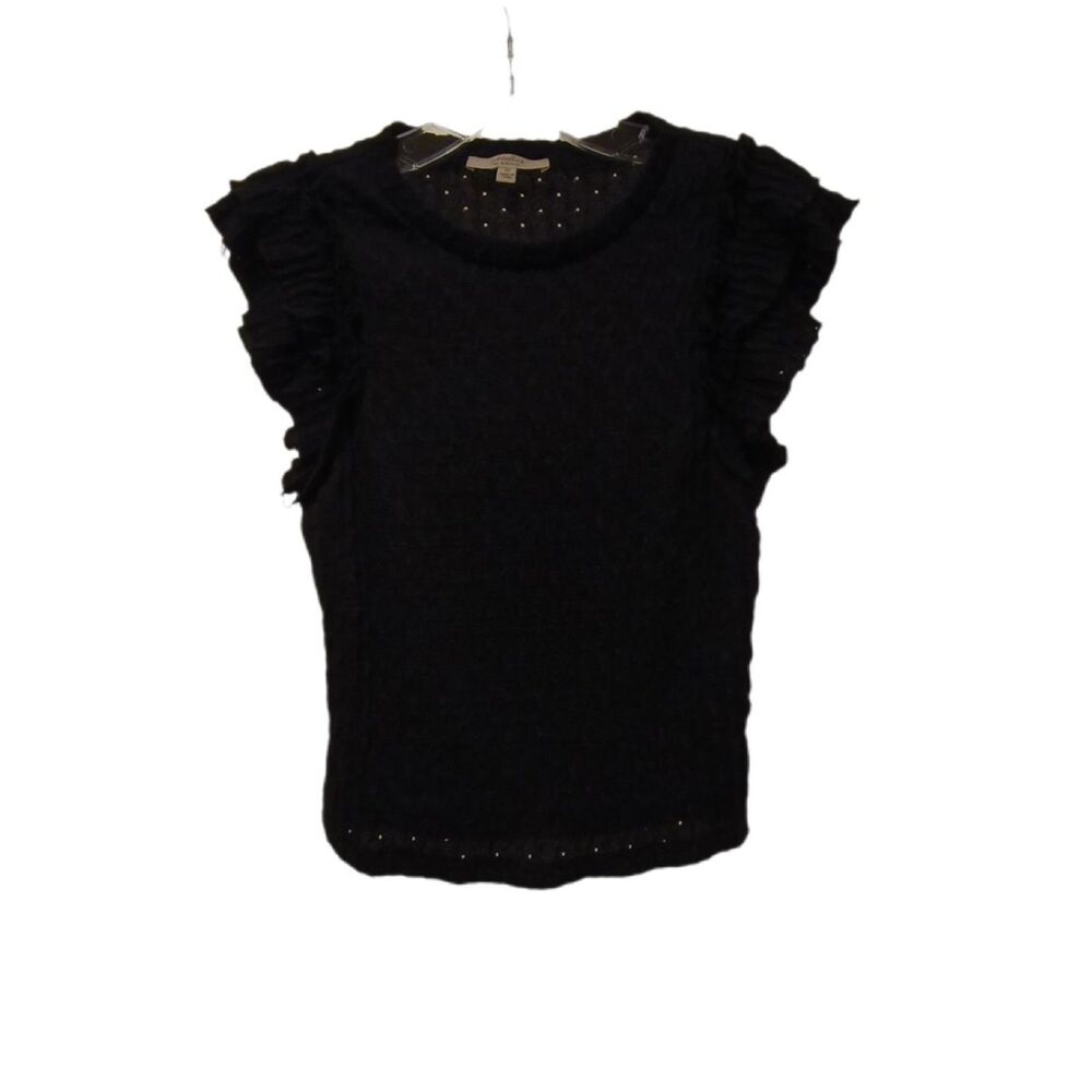 Atelier by Kirious Black Ruffle Sleeve Eyelet Top Size M Goth Emo Casual Cute